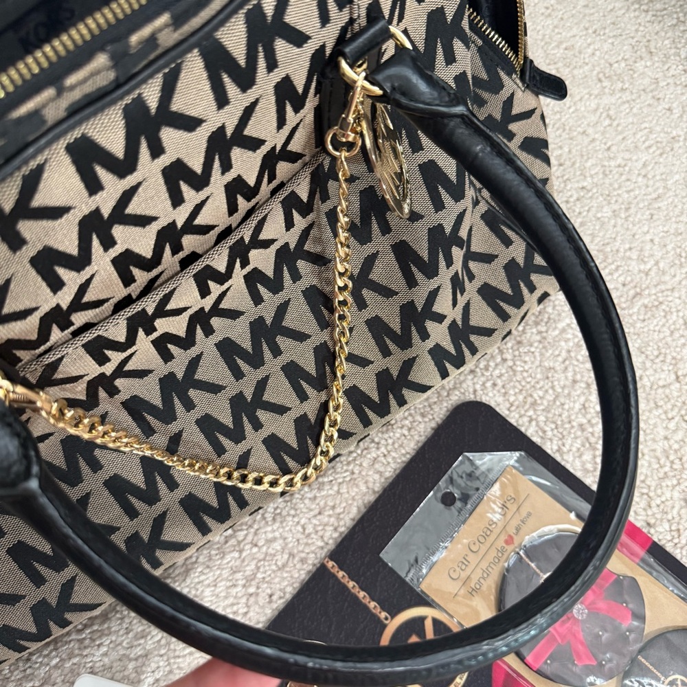 Michael Kors Logo Satchel Bundle with inspired necklace, mousepad, car coasters - Picture 5 of 16
